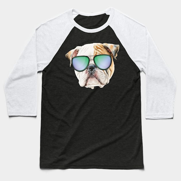 Cute english bulldog with sunglasses, Funny puppy Baseball T-Shirt by Arabic calligraphy Gift 